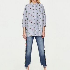 Zara Cactus Striped Oversize Button Down Shirt Womens